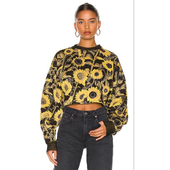 Twenty Montreal Sunflower Sweater Crop Top Black Yellow Floral Pullover S NWT - Picture 1 of 9
